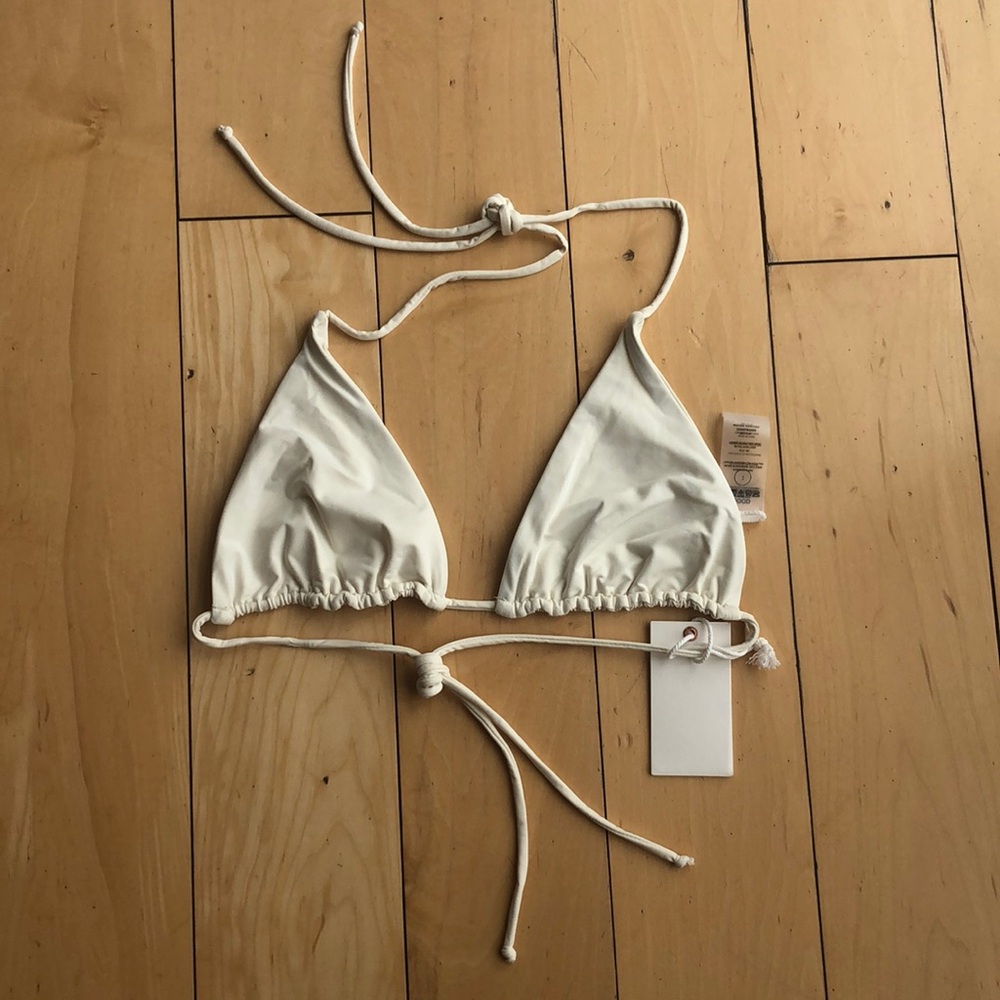 NWT Good American Tiny Ties Triangle Bikini Top In Ivory Sizes 2,3,4